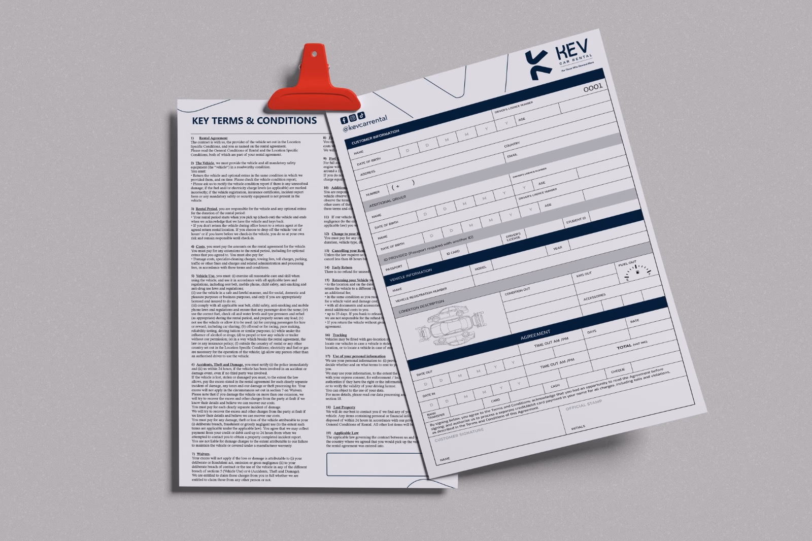 Kev Car Rental branded merchandise and marketing collateral design