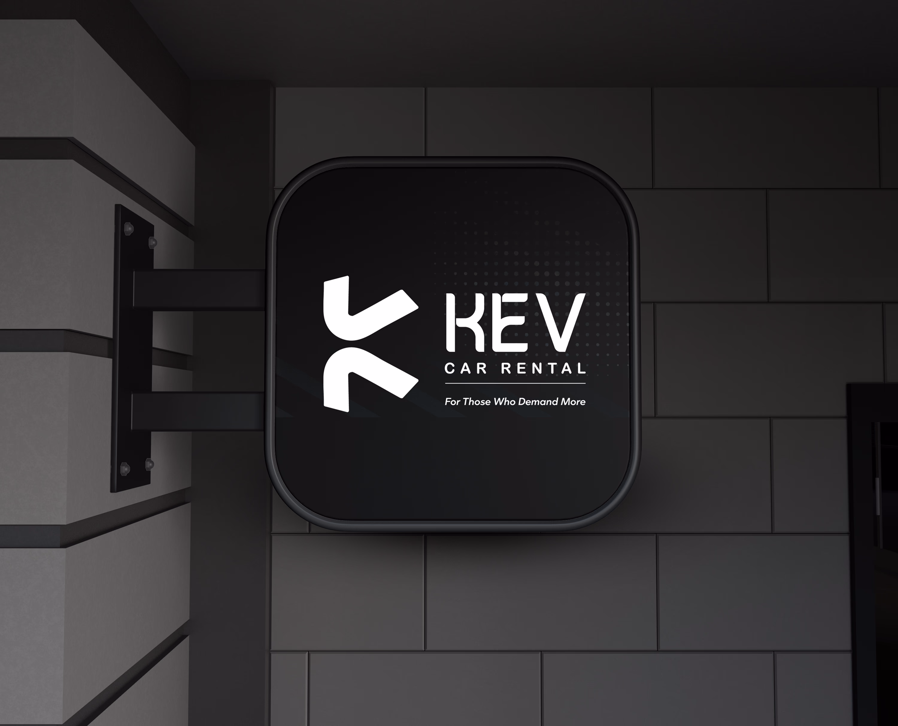 Kev Car Rental brand materials featuring premium automotive design aesthetics