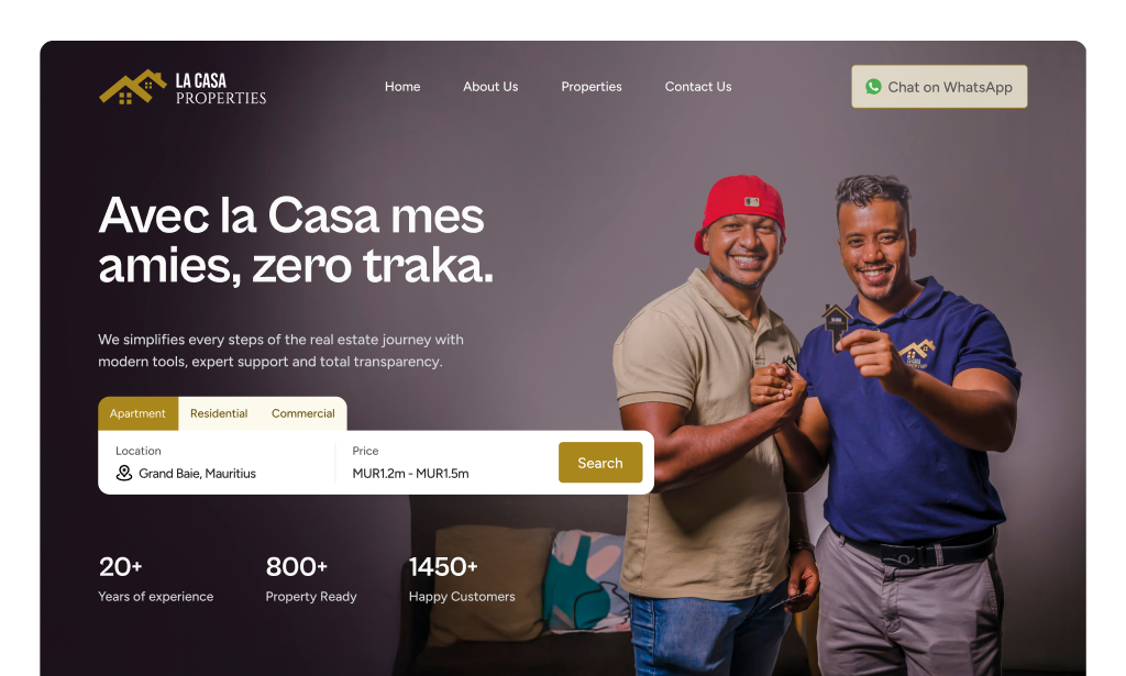 La Casa Properties real estate platform featuring custom property management system and modern UI/UX design