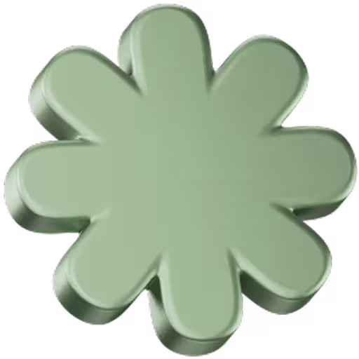 Three-dimensional green asterisk shape with rounded edges on a black background.
