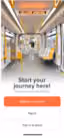 Interior of a modern, empty train with yellow handrails and seats, displaying a sign that reads 'Welcome onboard.'